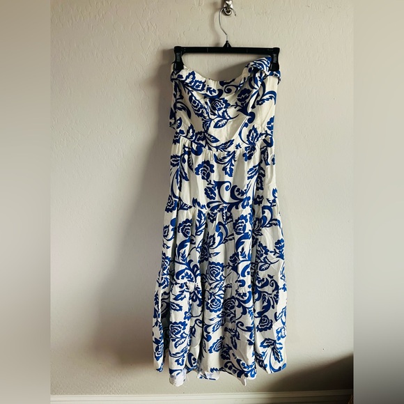 Aakaa Women’s Strapless Ruffle Back Tie Floral Maxi Dress SzL Boho Cottagecore - Picture 4 of 5